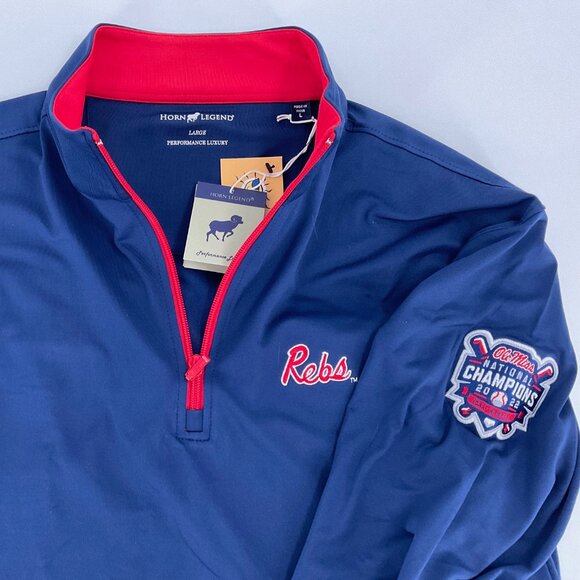 Horn Legend Other - Ole Miss Rebs Quarter-Zip With Embroidered CWS Championship Emblem - L - NWT